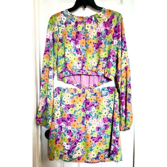 SANCTUARY - 🎉HPx2🎉 NWT - L XL Chiffon Floral Blouson Sleeve Cut-Out Mini Dress - Picture 16 of 16